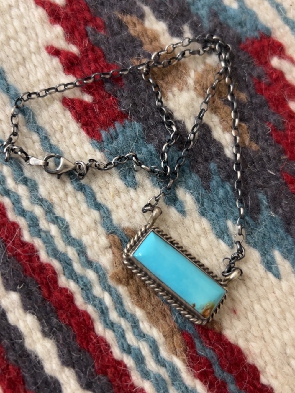 Native Made Turquoise Kingman Bar Necklace